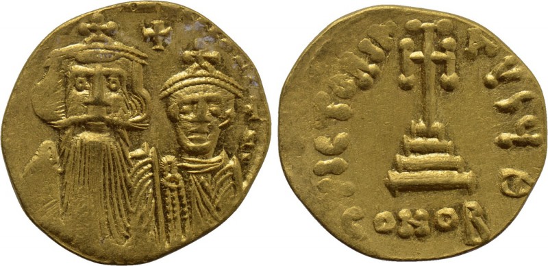 CONSTANS II with CONSTANTINE IV (641-668). GOLD Solidus. Constantinople. 

Obv...