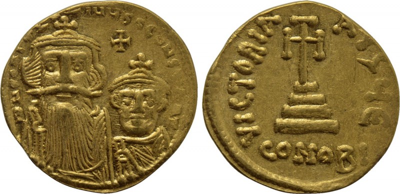 CONSTANS II with CONSTANTINE IV (641-668). GOLD Solidus. Constantinople. 

Obv...