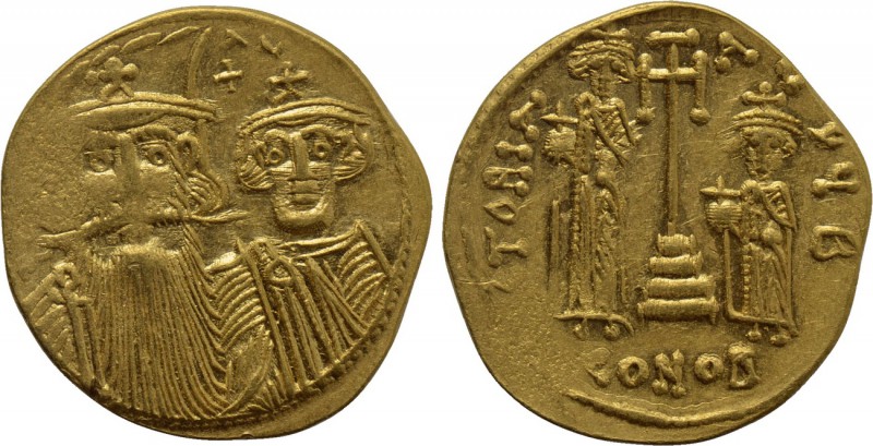 CONSTANS II with CONSTANTINE IV, HERACLIUS and TIBERIUS (641-668). GOLD Solidus....