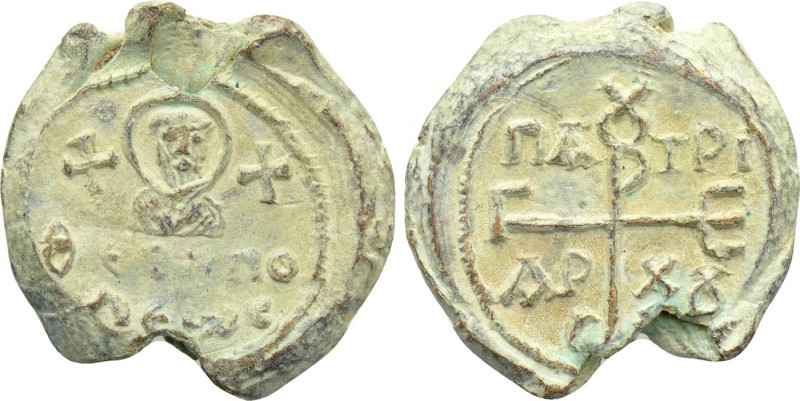 BYZANTINE LEAD SEALS. Georgios, patriarch (Circa 10th century). 

Obv: Facing ...