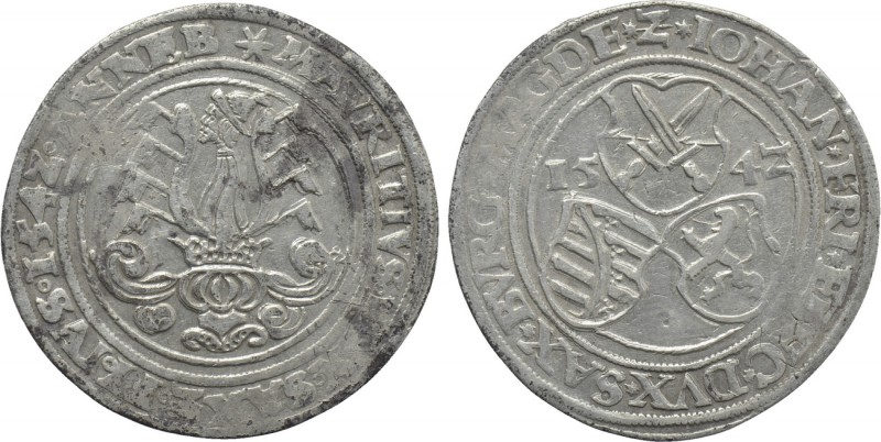 GERMANY. Sachsen. Johann Friedrich & Moritz (1541-1547). 1/2 Taler (1542). Annab...