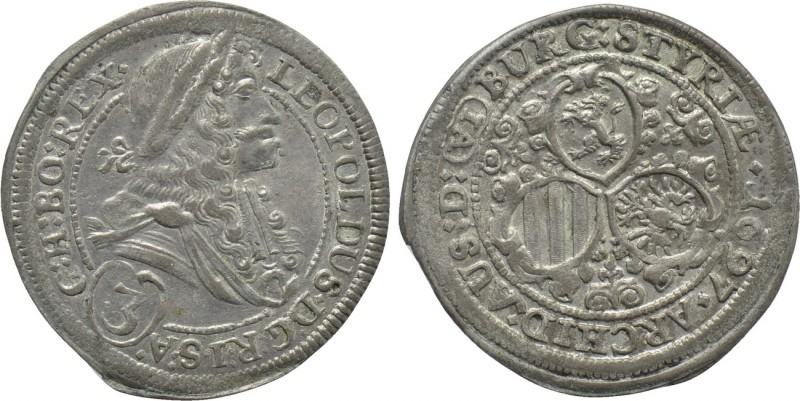 HOLY ROMAN EMPIRE. Leopold I (1657-1705). 3 Kreuzer (1697). Graz. 

Obv: LEOPO...