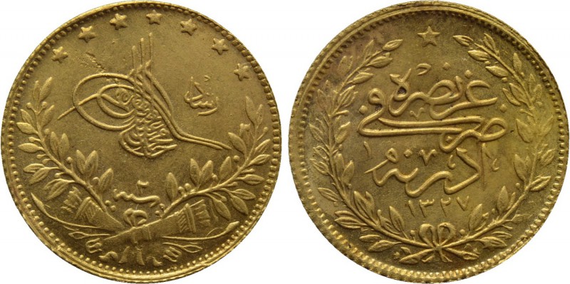 OTTOMAN EMPIRE. Mehmed V Reşâd (AH 1327-1336 / 1909-1918 AD). GOLD 50 Kurush or ...