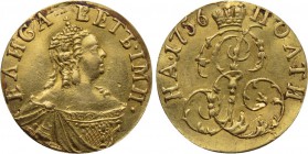 RUSSIA. Elizabeth (1741-1762). GOLD 1/2 Rouble or Poltina (1756). Krasny.
