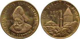 TURKEY. GOLD 500 Lira (1978). Commemorating the 705th Anniversary of the Death of the Sufi Mystic and Poet Jalāl ad-Dīn Muhammad Rūmī.