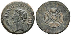 LUCO AUGUSTI (Lugo). As. (Ae. 9,59g/25mm). 27 a.C.-14 d.C. Anv: Cabeza desnuda de Augusto a izquierda, detrás caduceo, delante palma, alrededor: IMP. ...