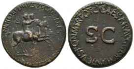 NERON y DRUSO. Dupondio. (Ae. 17,20g/28mm). 37-38 d.C. Roma. Anv: NERO DRVSVS CAESARES. Nerón y Druso a caballo a derecha. Rev: SC, alrededor leyenda:...