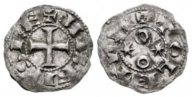 Kingdom of Castille and Leon. Alfonso VI (1073-1109). Obol. Toledo. (Bautista-10.2). Ve. 0,34 g. Cross at the beginning of the obverse legend. Almost ...