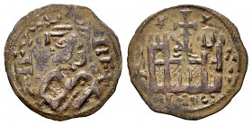 Kingdom of Castille and Leon. Alfonso VIII (1158-1214). Dinero. Mintmark: Stars. (Bautista-312.3). Ve. 0,71 g. Retrograde legend on reverse. Rare. VF....