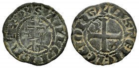 Kingdom of Castille and Leon. Sancho IV (1284-1295). Seisen or Meaja Coronada. Burgos. (Bautista-440). Ve. 0,72 g. With B and star in 1st and 4th quad...