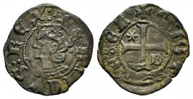 Kingdom of Castille and Leon. Enrique III (1390-1406). Seisen or Meaja Coronada. Burgos. (Bautista-784). Ve. 0,80 g. Star and B on the 1st and 4th qua...