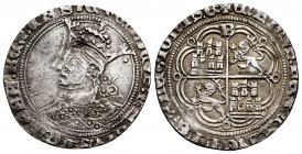 Kingdom of Castille and Leon. Enrique IV (1454-1474). 1 real. Burgos. (Bautista-885.3). Ag. 2,64 g. Pellet behind head and B on the upper extremity on...