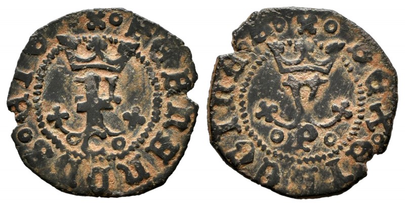 Catholic Kings (1474-1504). Blanca. Cuenca. (Cal-18). Ae. 1,08 g. Crowned F, bel...