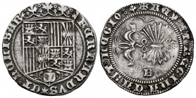 Catholic Kings (1474-1504). 1 real. Burgos. (Cal-308). Anv.: FERNANDVS * ET : hELISAB. Rev.: + REX : ET : REGINA : CAST  · LEGIO : (Parsley leaf). Ag....