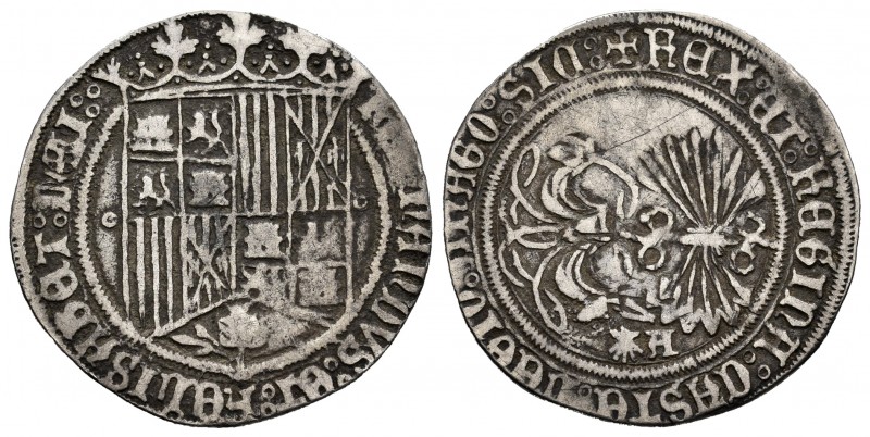 Catholic Kings (1474-1504). 1 real. Coruña. A. (Cal-330). Ag. 3,17 g. Shield bet...