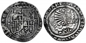 Catholic Kings (1474-1504). 1 real. Segovia. A. (Cal-398). Ag. 2,46 g. Shield between three dots and Gothic A between dots. Tone. Rare. Choice VF. Est...