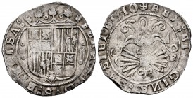Catholic Kings (1474-1504). 2 reales. Granada. R. (Cal-498). Ag. 6,92 g. Shield between G and II, flanked by roundels. Choice VF. Est...130,00. 

SPAN...