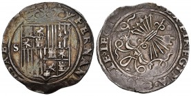 Catholic Kings (1474-1504). 2 reales. Sevilla. (Cal-516). Ag. 6,67 g. Shield between S - II. Star on the right of the bundle of arrows. VF. Est...100,...