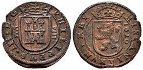 Philip III (1598-1621). 8 maravedis. 1620. Segovia. (Cal-341). Ae. 6,41 g. Minor cleaning hairlines. Choice VF. Est...40,00. 

SPANISH DESCRIPTION: Fe...