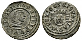 Philip IV (1621-1665). 4 maravedis. 1663. Burgos. R. (Cal-188). (Jarabo-Sanahuja-M33). Ae. 1,33 g. Choice VF. Est...25,00. 

SPANISH DESCRIPTION: Feli...