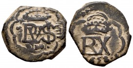 Philip IV (1621-1665). 4 maravedis rectified on 8 maravedis. 1658. Madrid. (Jarabo-Sanahuja-K66 (non price)). Ae. 6,62 g. Of the highest rarity. VF. E...