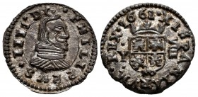 Philip IV (1621-1665). 8 maravedis. 1661. Madrid. Y. (Cal-358). Ae. 1,96 g. Mintmark below the shield. Original silvering. AU. Est...60,00. 

SPANISH ...