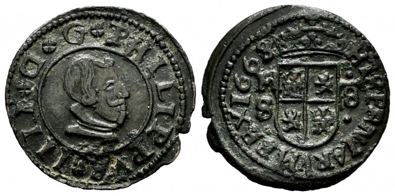 Philip IV (1621-1665). 8 maravedis. 1663/2. Madrid. S. (Cal-366). Ae. 2,08 g. In...