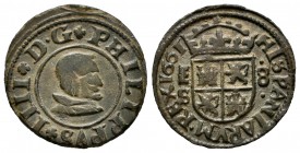Philip IV (1621-1665). 8 maravedis. 1661. Segovia. S. (Cal-393). Ae. 1,56 g. Scarce. Choice VF. Est...50,00. 

SPANISH DESCRIPTION: Felipe IV (1621-16...
