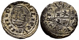 Philip IV (1621-1665). 8 maravedis. 16(64). Trujillo. M. (Cal-unlisted). (Jarabo-Sanahuja-unlisted). Ae. 2,08 g. Value on the left. Mintmark and assay...
