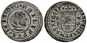 Philip IV (1621-1665). 16 maravedis. 1663. Burgos. R. (Cal-440). (Jarabo-Sanahuja-M4). Ae. 5,00 g. Choice VF. Est...40,00. 

SPANISH DESCRIPTION: Feli...