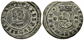 Philip IV (1621-1665). 16 maravedis. 1662. Coruña. R. (Cal-451). (Jarabo-Sanahuja-M115). Ae. 4,42 g. Scallop on the left. Date on obverse. Scarce. Cho...
