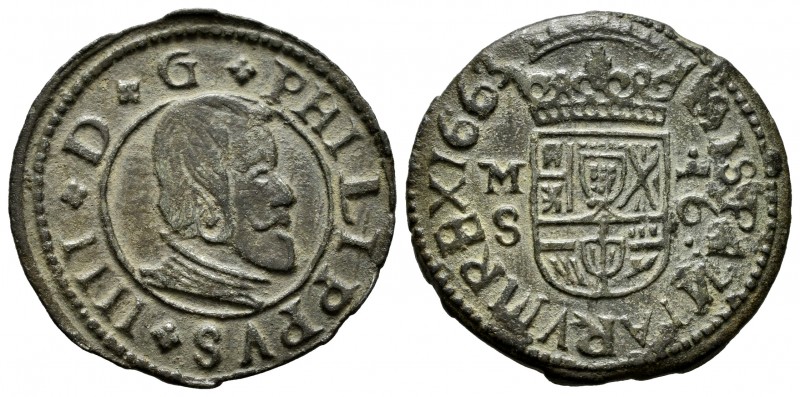 Philip IV (1621-1665). 16 maravedis. 1663. Madrid. S. (Cal-475). Ae. 4,47 g. Cho...