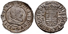 Philip IV (1621-1665). 16 maravedis. 1663. Madrid. S. (Cal-475). Ae. 3,53 g. Most of original silvering. Almost XF. Est...60,00. 

SPANISH DESCRIPTION...