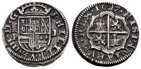 Philip IV (1621-1665). 1 real. 1627. Segovia. P. (Cal-784). Ag. 3,55 g. Choice VF. Est...120,00. 

SPANISH DESCRIPTION: Felipe IV (1621-1665). 1 real....