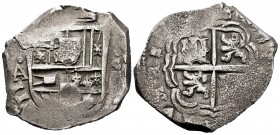 Philip IV (1621-1665). 8 reales. Madrid. A/B. (Cal-type 311). (Cy-type 71). Ag. 27,46 g. Rectified assayer mark. Value VIII. Rare. VF/Almost VF. Est.....