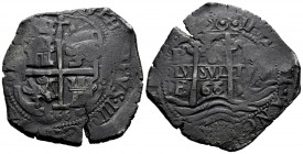 Philip IV (1621-1665). 8 reales. 1666. Potosí. E. (Cal-1532). Ag. 27,12 g. posthumous issue. Double date. King´s name and numeral visible. Dark patina...