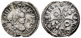 Philip IV (1621-1665). 10 reales. 1652. Barcelona. (Cal-73). (Cru C.G-4531). Ag. 2,77 g. Planchet defect. Cleaned surface rust. Very rare. Choice VF. ...