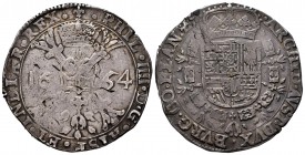 Philip IV (1621-1665). 1 patagon. 1654. Bruges. (Vti-1081). Ag. 28,07 g. Patina. VF. Est...130,00. 

SPANISH DESCRIPTION: Felipe IV (1621-1665). 1 pat...