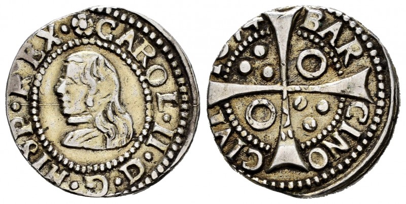 Charles II (1665-1700). 1 croat. 1674. Barcelona. (Cal-202). Ag. 3,09 g. Inverte...