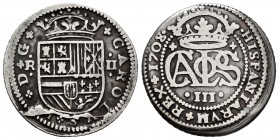 Charles III The Pretender (1701-1714). 2 reales. 1708. Barcelona. (Cal-29). Ag. 4,22 g. VF/Almost VF. Est...40,00. 

SPANISH DESCRIPTION: Carlos III, ...
