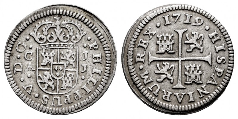 Philip V (1700-1746). 1/2 real. 1719. Cuenca. JJ. (Cal-105). Ag. 1,59 g. PHILIPP...