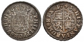 Philip V (1700-1746). 1 real. 1743. Madrid. JA. (Cal-460). Ag. 2,80 g. Patina. Choice VF. Est...60,00. 

SPANISH DESCRIPTION: Felipe V (1700-1746). 1 ...