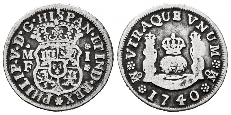 Philip V (1700-1746). 1 real. 1740. México. MF. (Cal-516). Ag. 3,17 g. Almost VF...