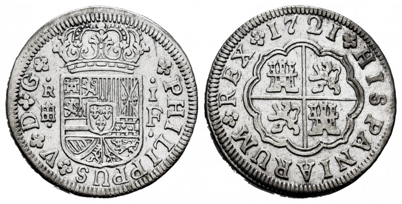 Philip V (1700-1746). 1 real. 1721. Segovia. F. (Cal-623). Ag. 2,65 g. VF. Est.....