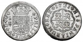Philip V (1700-1746). 1 real. 1721. Segovia. F. (Cal-623). Ag. 2,65 g. VF. Est...50,00. 

SPANISH DESCRIPTION: Felipe V (1700-1746). 1 real. 1721. Seg...