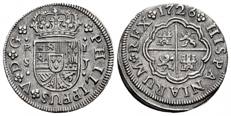 Philip V (1700-1746). 1 real. 1726. Sevilla. J. (Cal-649). Ag. 2,78 g. Almost XF...