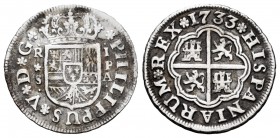 Philip V (1700-1746). 1 real. 1733. Sevilla. PA. (Cal-1720). Ag. 2,57 g. Choice F/Almost VF. Est...30,00. 

SPANISH DESCRIPTION: Felipe V (1700-1746)....