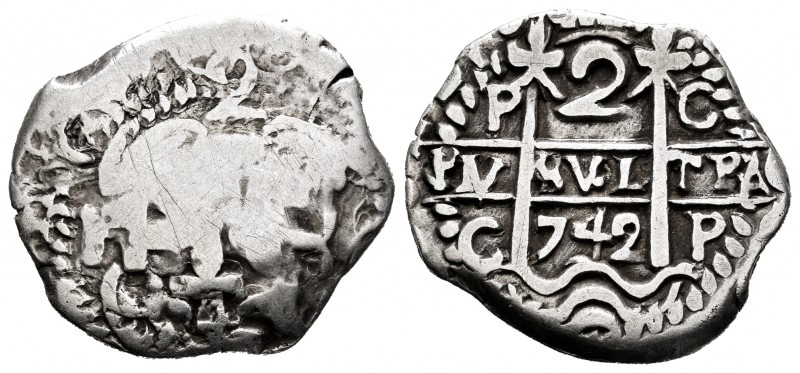 Philip V (1700-1746). 2 reales. 1742. Potosí. C. (Cal-928). Ag. 6,11 g. Beautifu...