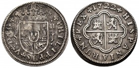 Philip V (1700-1746). 2 reales. 1722. Sevilla. J. (Cal-980). Ag. 5,47 g. Almost VF/VF. Est...50,00. 

SPANISH DESCRIPTION: Felipe V (1700-1746). 2 rea...