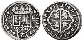 Philip V (1700-1746). 2 reales. 1725. Sevilla. J. (Cal-1427). Ag. 5,47 g. Scratches on reverse. VF. Est...45,00. 

SPANISH DESCRIPTION: Felipe V (1700...